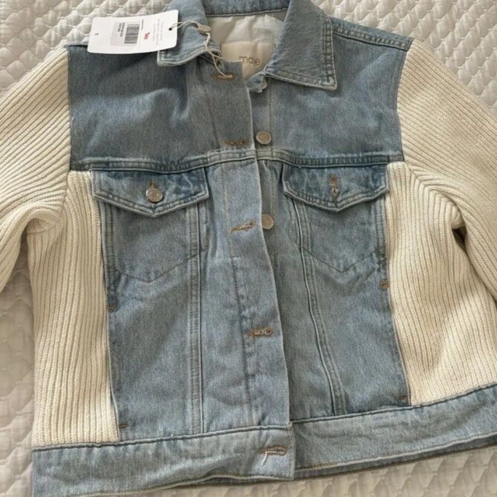 Maje - Women's Blue and White Denim Outerwear